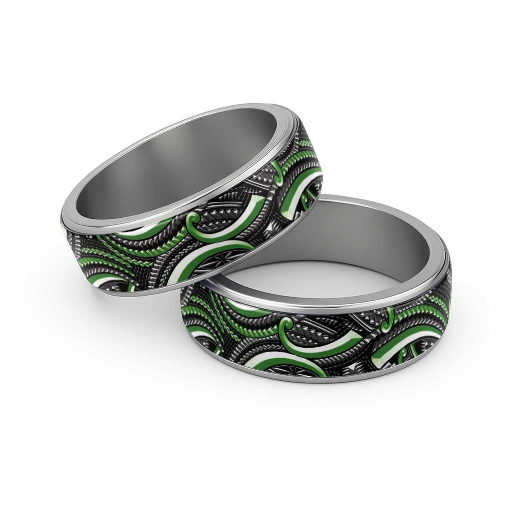 Traditional Samoan Tattoo Art Green Color Classic Ring - Polynesian Pride