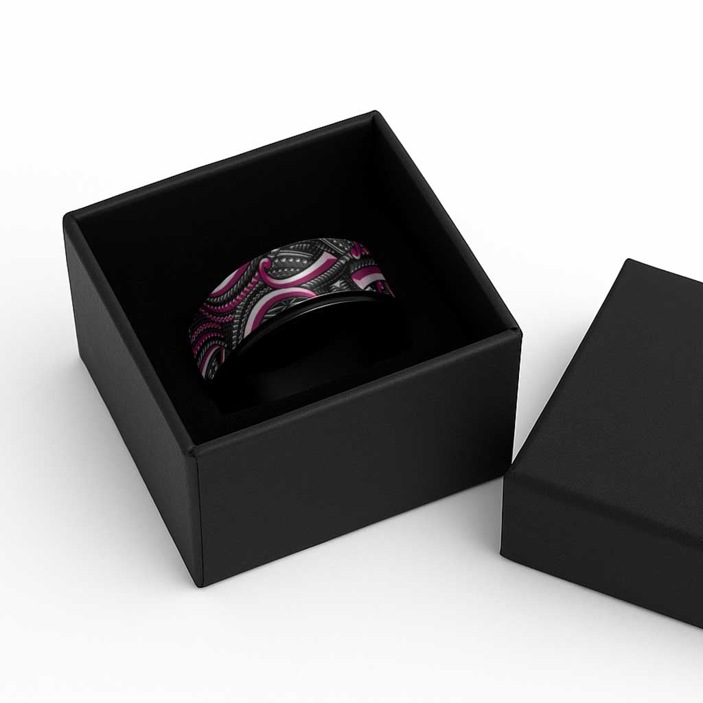 Traditional Samoan Tattoo Art Pink Color Spinner Ring - Polynesian Pride