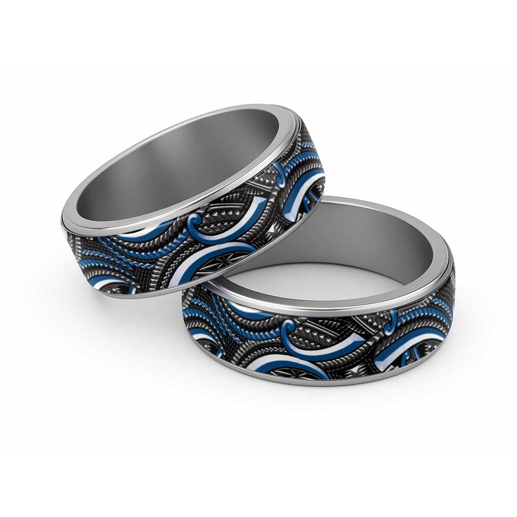Traditional Samoan Tattoo Art Blue Color Classic Ring - Polynesian Pride