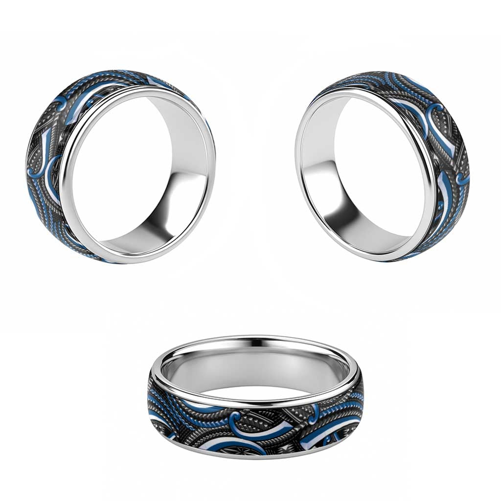 Traditional Samoan Tattoo Art Blue Color Classic Ring - Polynesian Pride