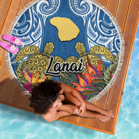 Hawaii Lanai Island Beach Blanket Hibiscus Turle and Map with Polynesian Spiral LT03 - Wonder Print Shop