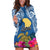 Hawaii Lanai Island Hoodie Dress Hibiscus Turle and Map with Polynesian Spiral LT03 Blue - Polynesian Pride