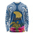 Hawaii Lanai Island Long Sleeve Shirt Hibiscus Turle and Map with Polynesian Spiral LT03 Unisex Blue - Polynesian Pride