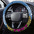 Hawaii Lanai Island Steering Wheel Cover Hibiscus Turle and Map with Polynesian Spiral