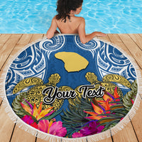 Custom Hawaii Lanai Island Beach Blanket Hibiscus Turle and Map with Polynesian Spiral LT03 - Wonder Print Shop