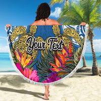 Custom Hawaii Lanai Island Beach Blanket Hibiscus Turle and Map with Polynesian Spiral LT03 - Wonder Print Shop