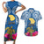 Custom Hawaii Lanai Island Couples Matching Short Sleeve Bodycon Dress and Hawaiian Shirt Hibiscus Turle and Map with Polynesian Spiral LT03 Blue - Polynesian Pride