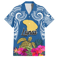 Custom Hawaii Lanai Island Family Matching Summer Maxi Dress and Hawaiian Shirt Hibiscus Turle and Map with Polynesian Spiral LT03 Dad's Shirt - Short Sleeve Blue - Polynesian Pride
