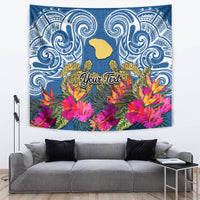 Custom Hawaii Lanai Island Tapestry Hibiscus Turle and Map with Polynesian Spiral LT03 - Polynesian Pride