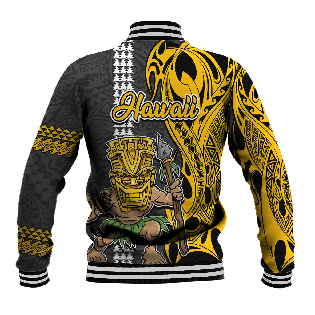 Hawaii Lanai Island Baseball Jacket Hawaiian Warrior and Kakau Symbols Abstract Tattoo LT03 - Polynesian Pride