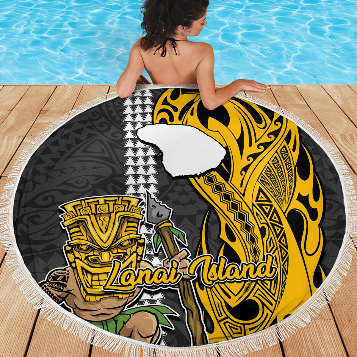 Hawaii Lanai Island Beach Blanket Hawaiian Warrior and Kakau Symbols Abstract Tattoo LT03 - Wonder Print Shop