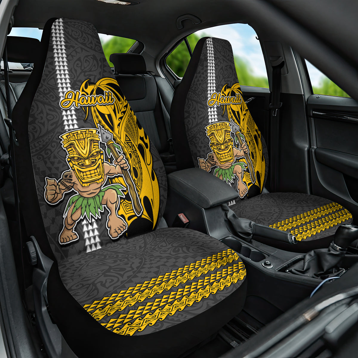 Hawaii Lanai Island Car Seat Cover Hawaiian Warrior and Kakau Symbols Abstract Tattoo LT03 One Size Yellow - Polynesian Pride