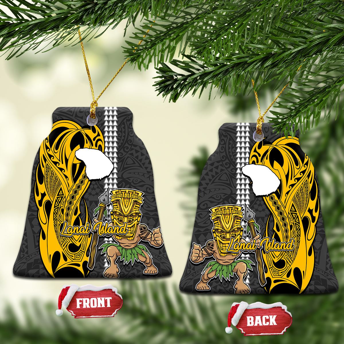 Hawaii Lanai Island Ceramic Ornament Hawaiian Warrior and Kakau Symbols Abstract Tattoo LT03 - Polynesian Pride