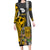 Hawaii Lanai Island Family Matching Long Sleeve Bodycon Dress and Hawaiian Shirt Hawaiian Warrior and Kakau Symbols Abstract Tattoo LT03 Mom's Dress Yellow - Polynesian Pride