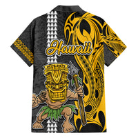 Hawaii Lanai Island Family Matching Off Shoulder Long Sleeve Dress and Hawaiian Shirt Hawaiian Warrior and Kakau Symbols Abstract Tattoo LT03 - Polynesian Pride