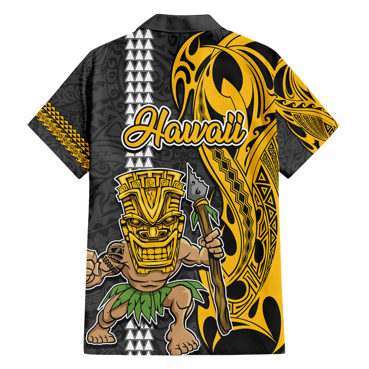 Hawaii Lanai Island Family Matching Off Shoulder Short Dress and Hawaiian Shirt Hawaiian Warrior and Kakau Symbols Abstract Tattoo LT03 - Polynesian Pride