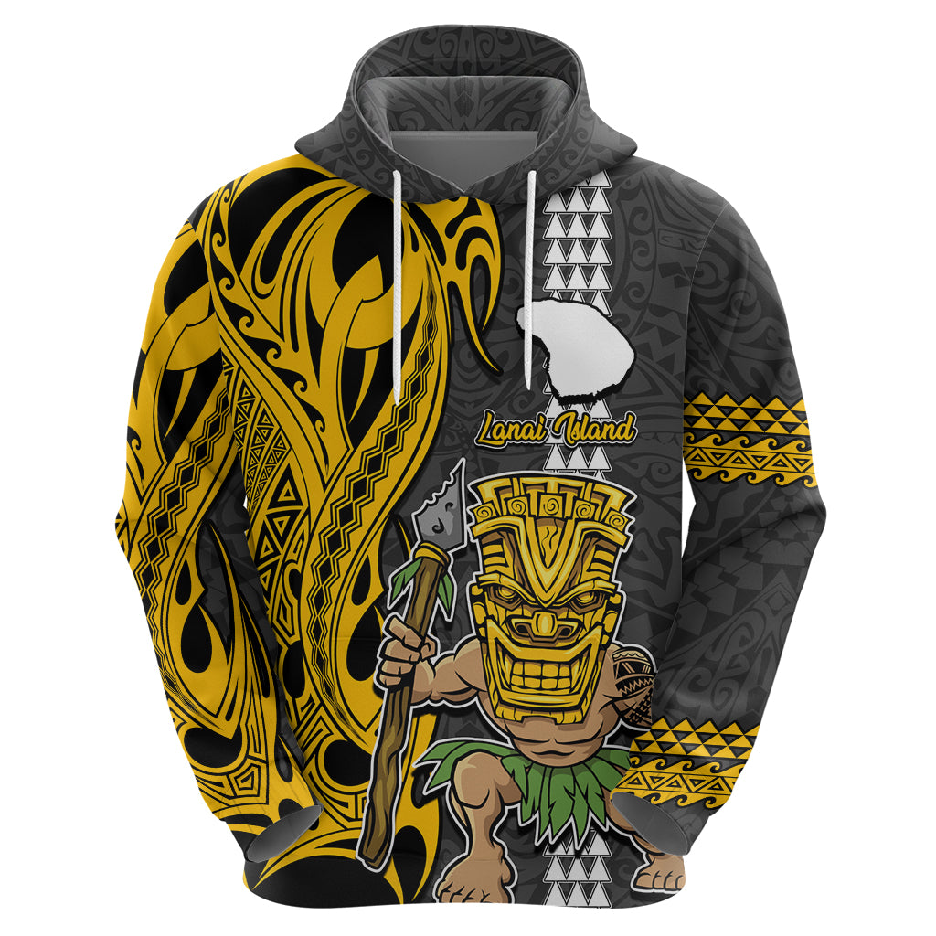 Hawaii Lanai Island Hoodie Hawaiian Warrior and Kakau Symbols Abstract Tattoo LT03 - Polynesian Pride