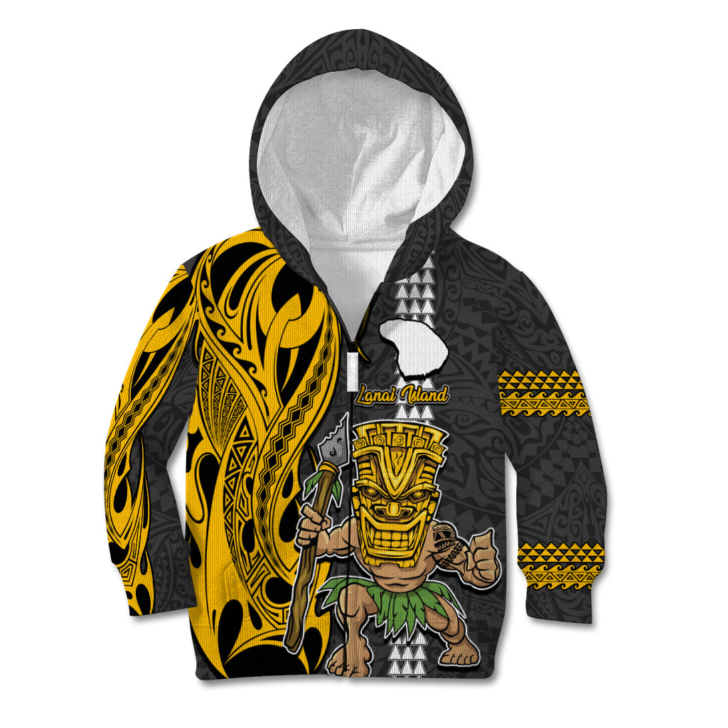 Hawaii Lanai Island Kid Hoodie Hawaiian Warrior and Kakau Symbols Abstract Tattoo LT03 - Polynesian Pride
