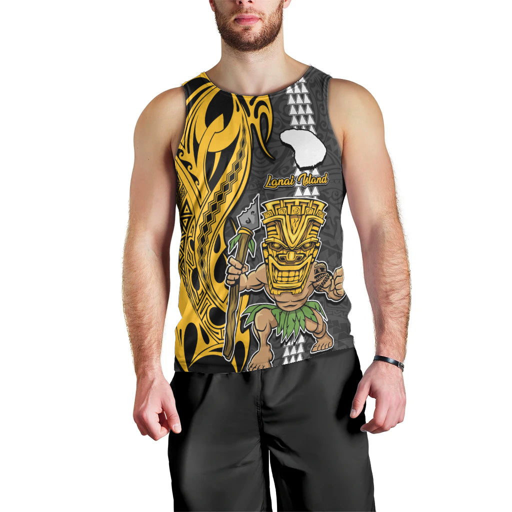 Hawaii Lanai Island Men Tank Top Hawaiian Warrior and Kakau Symbols Abstract Tattoo LT03 - Polynesian Pride