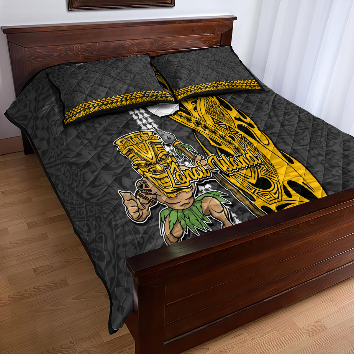 Hawaii Lanai Island Quilt Bed Set Hawaiian Warrior and Kakau Symbols Abstract Tattoo LT03 - Polynesian Pride