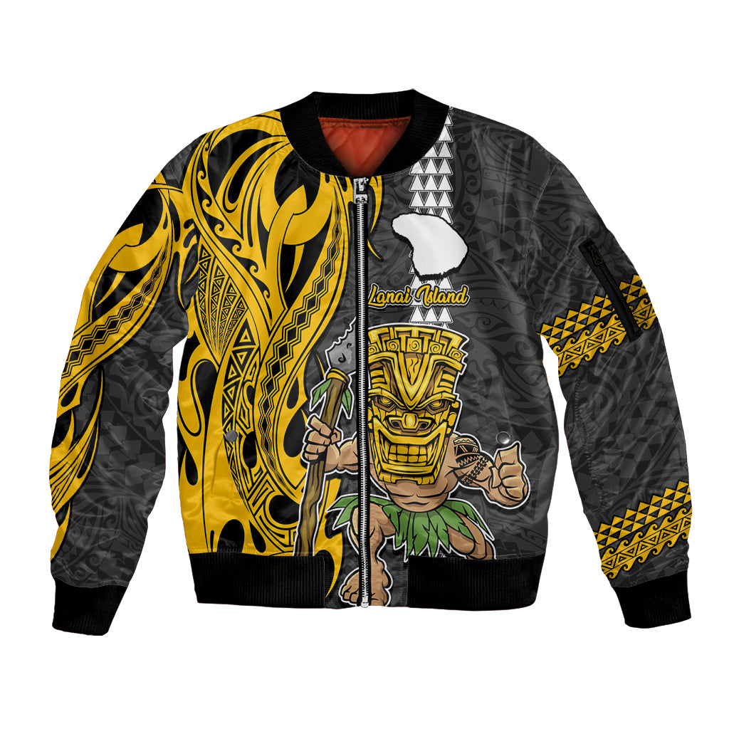 Hawaii Lanai Island Sleeve Zip Bomber Jacket Hawaiian Warrior and Kakau Symbols Abstract Tattoo LT03 Unisex Yellow - Polynesian Pride