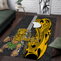 Custom Hawaii Lanai Island Area Rug Hawaiian Warrior and Kakau Symbols Abstract Tattoo LT03 Yellow - Polynesian Pride