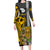 Custom Hawaii Lanai Island Family Matching Long Sleeve Bodycon Dress and Hawaiian Shirt Hawaiian Warrior and Kakau Symbols Abstract Tattoo LT03 Mom's Dress Yellow - Polynesian Pride