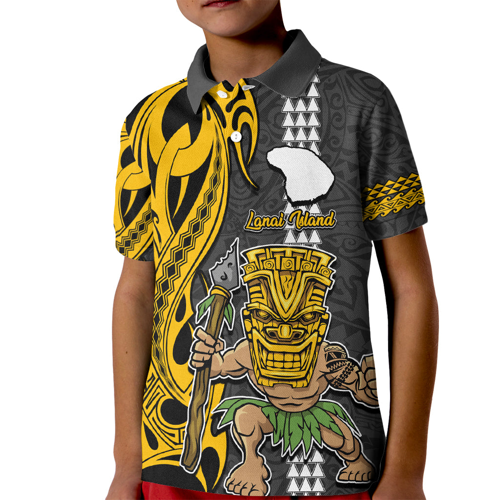 Custom Hawaii Lanai Island Kid Polo Shirt Hawaiian Warrior and Kakau Symbols Abstract Tattoo LT03 Kid Yellow - Polynesian Pride