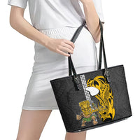 Custom Hawaii Lanai Island Leather Tote Bag Hawaiian Warrior and Kakau Symbols Abstract Tattoo LT03 - Polynesian Pride