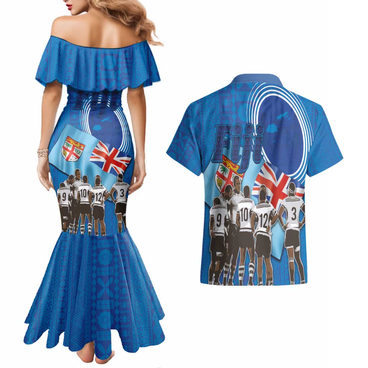 Fiji Rugby Sevens Couples Matching Mermaid Dress and Hawaiian Shirt Commemorate Gold Medal - Rio de Janeiro 2016 LT03 - Polynesian Pride
