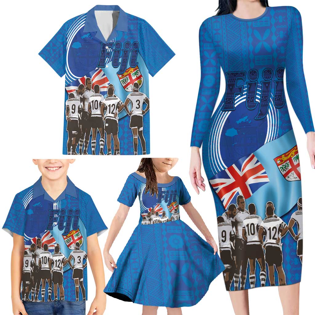 Fiji Rugby Sevens Family Matching Long Sleeve Bodycon Dress and Hawaiian Shirt Commemorate Gold Medal - Rio de Janeiro 2016 LT03 - Polynesian Pride