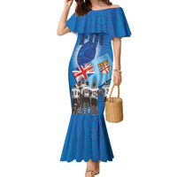 Fiji Rugby Sevens Family Matching Mermaid Dress and Hawaiian Shirt Commemorate Gold Medal - Rio de Janeiro 2016 LT03 Mom's Dress Blue - Polynesian Pride
