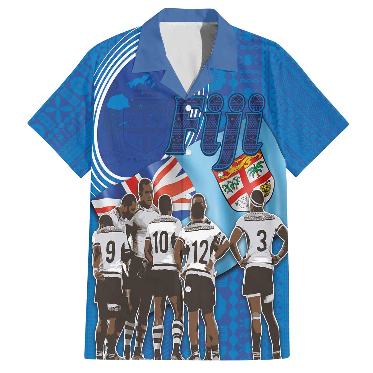 Fiji Rugby Sevens Family Matching Off The Shoulder Long Sleeve Dress and Hawaiian Shirt Commemorate Gold Medal - Rio de Janeiro 2016 LT03 Dad's Shirt - Short Sleeve Blue - Polynesian Pride