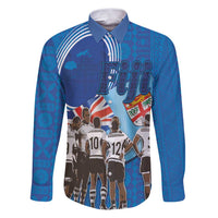 Fiji Rugby Sevens Family Matching Puletasi and Hawaiian Shirt Commemorate Gold Medal - Rio de Janeiro 2016 LT03 Dad's Shirt - Long Sleeve Blue - Polynesian Pride