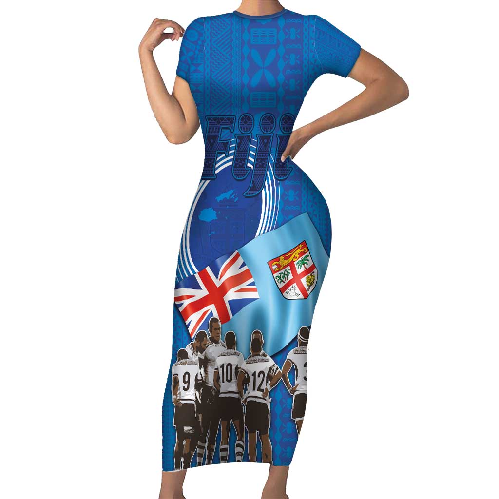 Fiji Rugby Sevens Short Sleeve Bodycon Dress Commemorate Gold Medal - Rio de Janeiro 2016