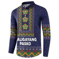 Philippines Merry Christmas Button Sweatshirt Maligayang Pasko with Parol and Xmas Pattern Barong Style