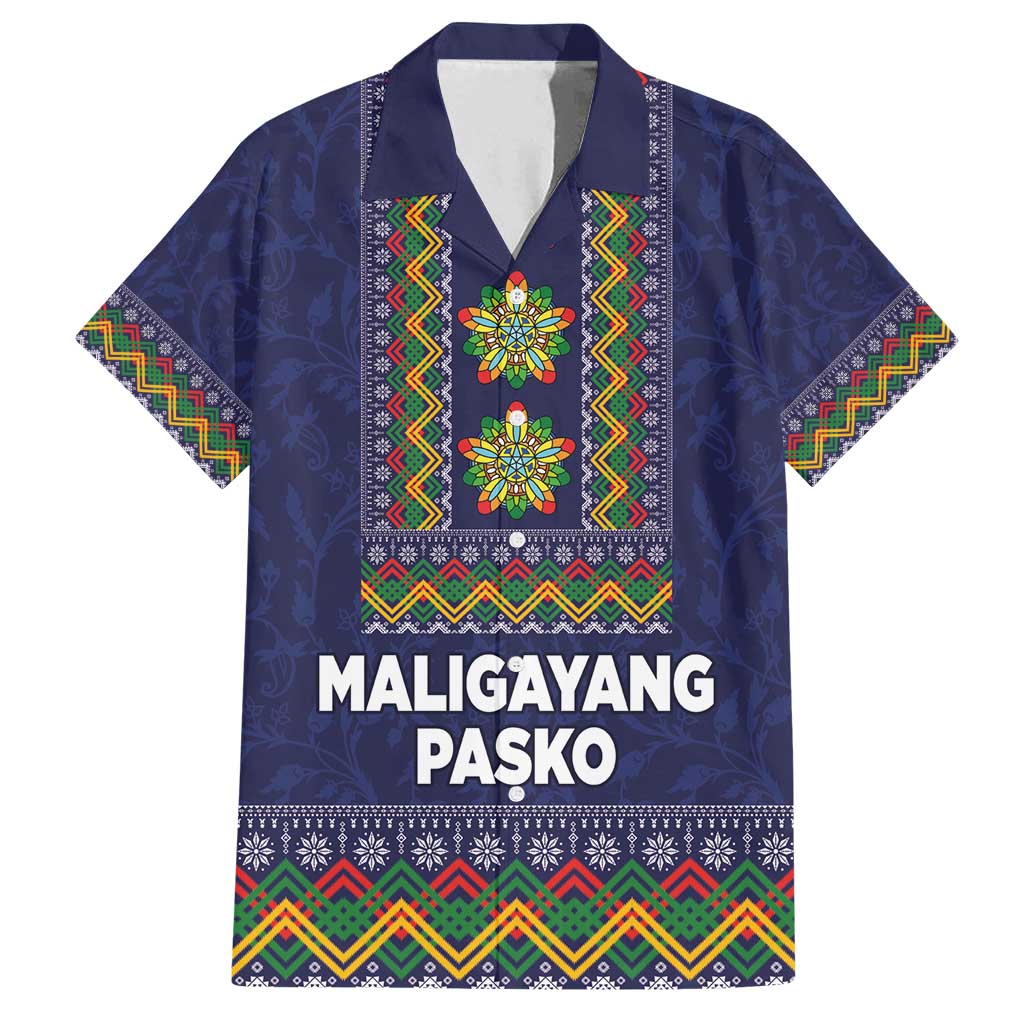 Philippines Merry Christmas Family Matching Off Shoulder Short Dress and Hawaiian Shirt Maligayang Pasko with Parol and Xmas Pattern Barong Style