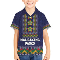 Philippines Merry Christmas Family Matching Short Sleeve Bodycon Dress and Hawaiian Shirt Maligayang Pasko with Parol and Xmas Pattern Barong Style