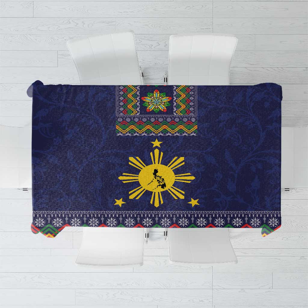 Philippines Merry Christmas Tablecloth Maligayang Pasko with Parol and Xmas Pattern Barong Style