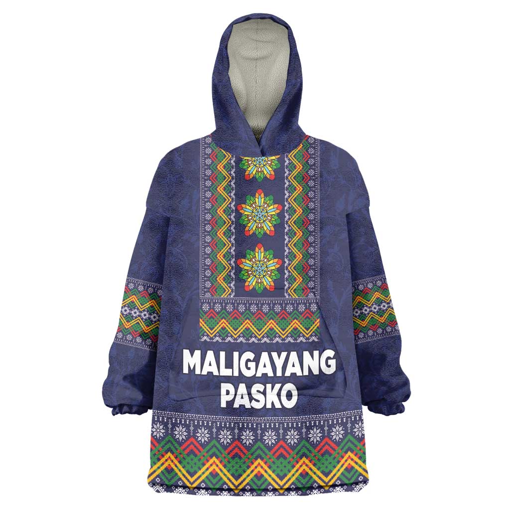 Philippines Merry Christmas Wearable Blanket Hoodie Maligayang Pasko with Parol and Xmas Pattern Barong Style