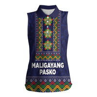 Philippines Merry Christmas Women Sleeveless Polo Shirt Maligayang Pasko with Parol and Xmas Pattern Barong Style