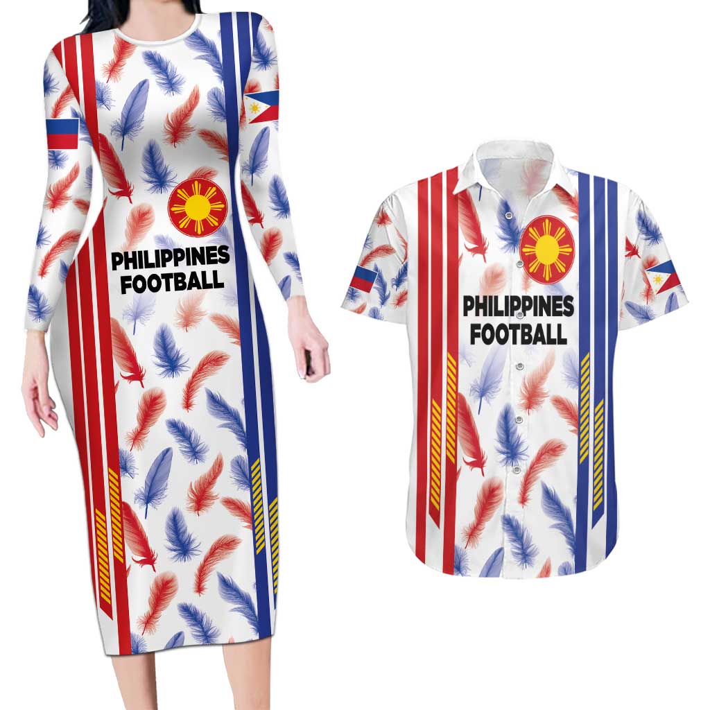 Custom Philippines Champions Football Jersey Couples Matching Long Sleeve Bodycon Dress and Hawaiian Shirt