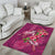 Hawaiian Turtle Love Couple Area Rug - Sweet Hibiscus and Kakau Pattern Rose Color