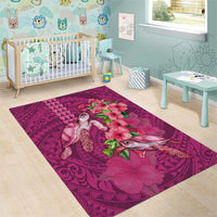 Hawaiian Turtle Love Couple Area Rug - Sweet Hibiscus and Kakau Pattern Rose Color