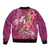 Hawaiian Turtle Love Couple Bomber Jacket - Sweet Hibiscus and Kakau Pattern Rose Color