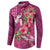 Hawaiian Turtle Love Couple Button Sweatshirt - Sweet Hibiscus and Kakau Pattern Rose Color