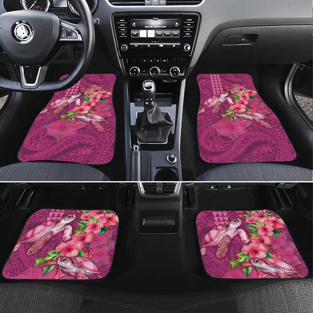 Hawaiian Turtle Love Couple Car Mats - Sweet Hibiscus and Kakau Pattern Rose Color