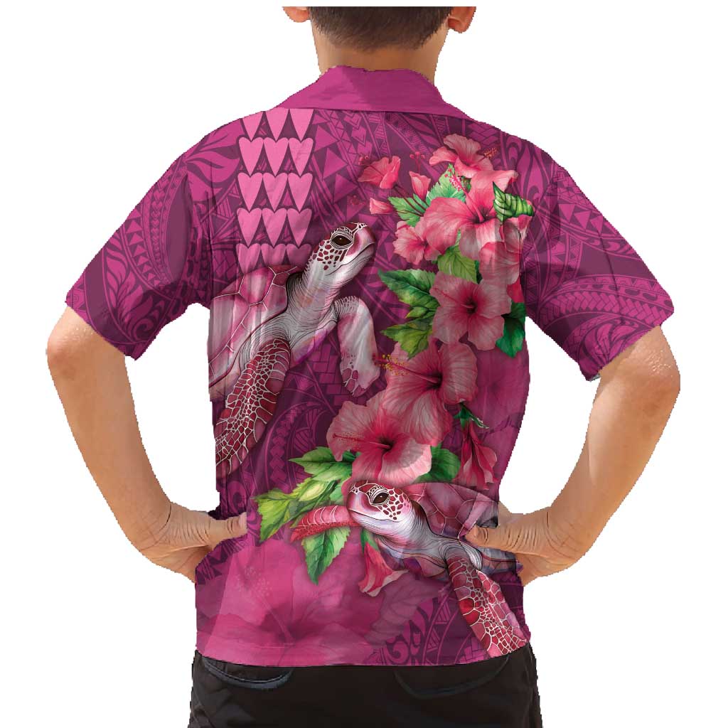Hawaiian Turtle Love Couple Family Matching Mermaid Dress and Hawaiian Shirt - Sweet Hibiscus and Kakau Pattern Rose Color