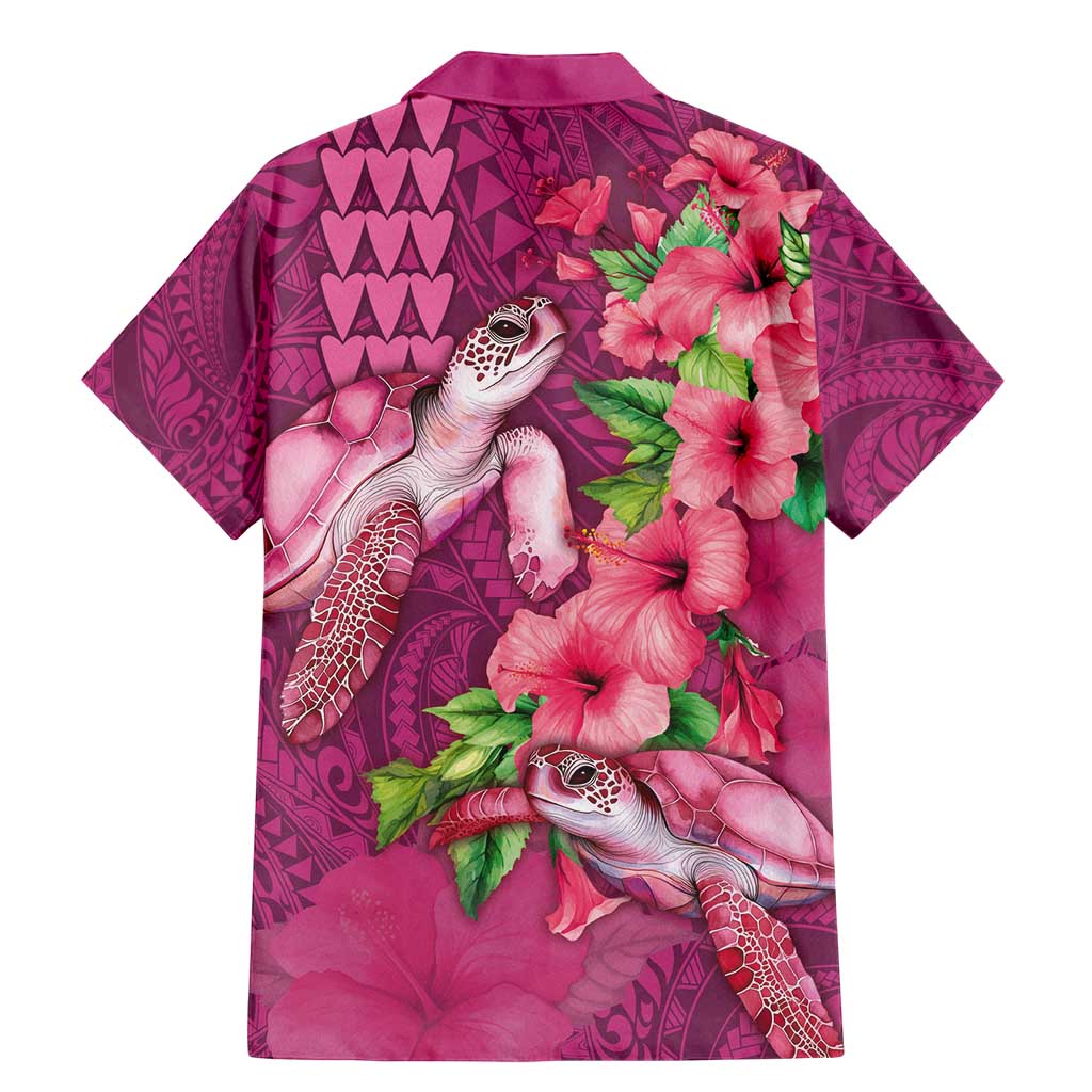 Hawaiian Turtle Love Couple Family Matching Mermaid Dress and Hawaiian Shirt - Sweet Hibiscus and Kakau Pattern Rose Color