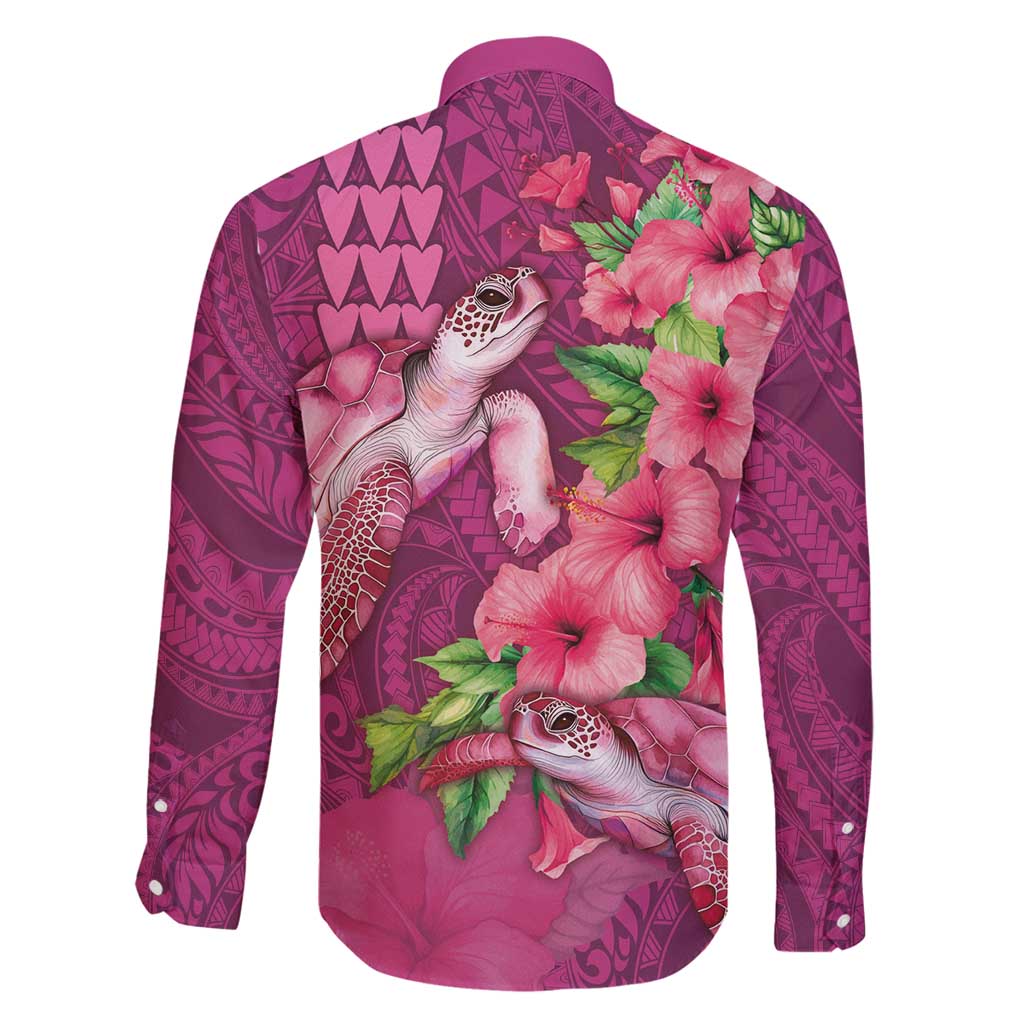 Hawaiian Turtle Love Couple Family Matching Mermaid Dress and Hawaiian Shirt - Sweet Hibiscus and Kakau Pattern Rose Color